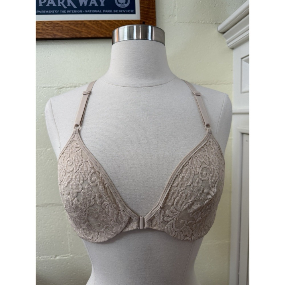 Victoria's Secret Emma Classic Lace Bra 32C Buff Floral Full Coverage Racerback